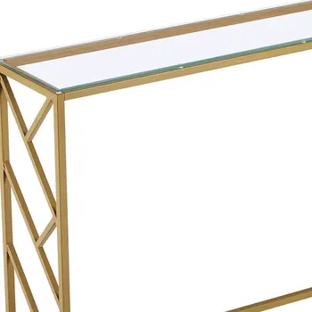 42" Clear and Gold Glass and Steel Frame Console Table