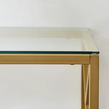 42" Clear and Gold Glass and Steel Frame Console Table