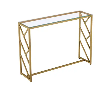 42" Clear and Gold Glass and Steel Frame Console Table