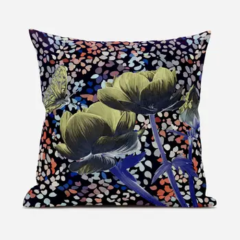5" Green and Yellow Butterfly Floral Broadcloth Throw Pillow