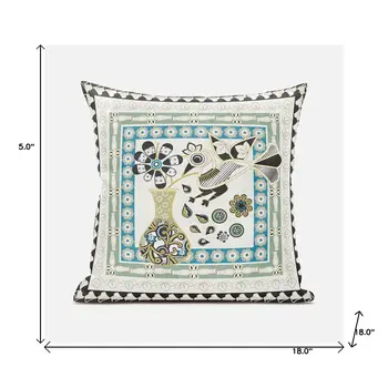 18" X 18" Blue and Yellow Peacock Broadcloth Floral Zippered Pillow