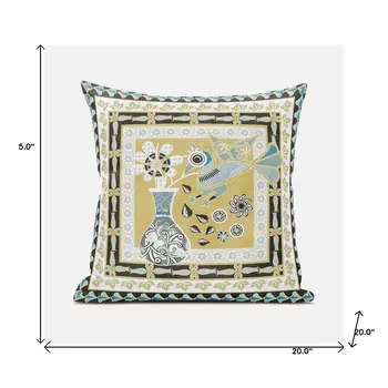 20" X 20" Beige and White Peacock Broadcloth Floral Zippered Pillow