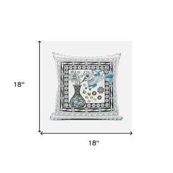18" X 18" Black and White Peacock Broadcloth Floral Zippered Pillow
