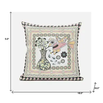 18" X 18" Pink and White Peacock Broadcloth Floral Zippered Pillow