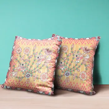 20" X 20" Yellow and Peach Peacock Broadcloth Floral Zippered Pillow