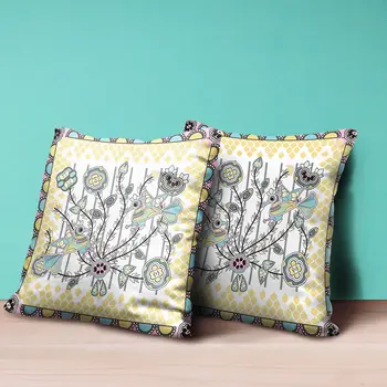 20" X 20" Yellow and White Peacock Broadcloth Floral Zippered Pillow
