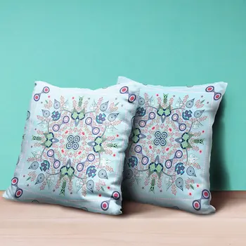 16" X 16" Blue and Green Broadcloth Paisley Zippered Pillow