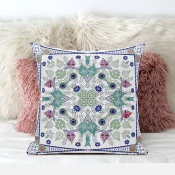 20" X 20" Blue and White Broadcloth Paisley Zippered Pillow