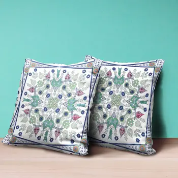 20" X 20" Blue and White Broadcloth Paisley Zippered Pillow