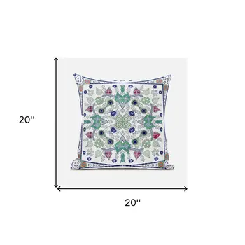 20" X 20" Blue and White Broadcloth Paisley Zippered Pillow