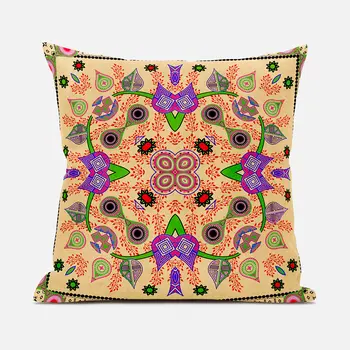 16" X 16" Beige and Green Broadcloth Paisley Zippered Pillow