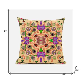 16" X 16" Beige and Green Broadcloth Paisley Zippered Pillow