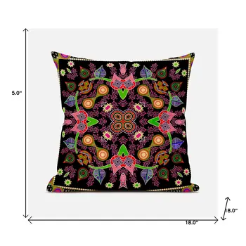 18" X 18" Black and Pink Broadcloth Paisley Zippered Pillow