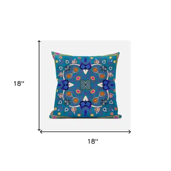 18" X 18" Blue and Gold Broadcloth Paisley Zippered Pillow