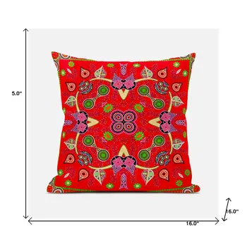 16" X 16" Green and Red Broadcloth Paisley Zippered Pillow