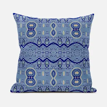 20" X 20" Blue and Yellow Broadcloth Paisley Zippered Pillow