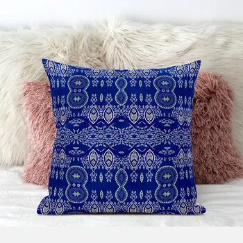 20" X 20" Navy Blue Broadcloth Paisley Zippered Pillow