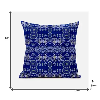 20" X 20" Navy Blue Broadcloth Paisley Zippered Pillow