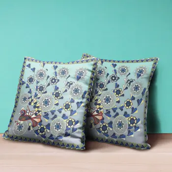 16" x 16" Aqua Peacock Blown Seam Floral Indoor Outdoor Throw Pillow