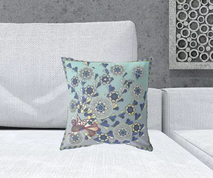 16" x 16" Aqua Peacock Blown Seam Floral Indoor Outdoor Throw Pillow