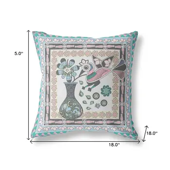 18" x 18" Gray Peacock Blown Seam Floral Indoor Outdoor Throw Pillow