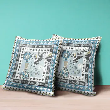 16" x 16" Blue and White Peacock Blown Seam Floral Indoor Outdoor Throw Pillow