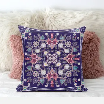 28" x 28" Purple Blown Seam Paisley Indoor Outdoor Throw Pillow