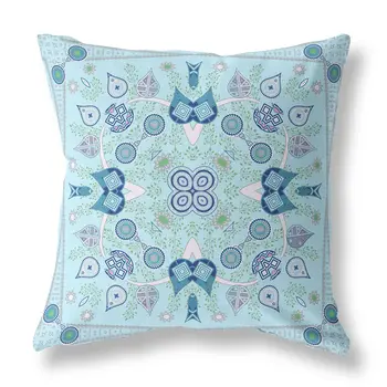 28" X 28" Light White Blown Seam Floral Indoor Outdoor Throw Pillow