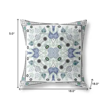 18" x 18" Blue and Off White Blown Seam Paisley Indoor Outdoor Throw Pillow