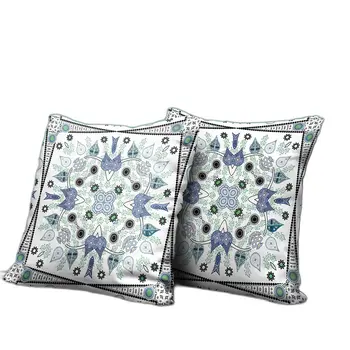 18" x 18" Blue and Off White Blown Seam Paisley Indoor Outdoor Throw Pillow