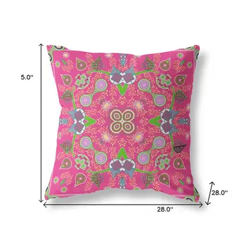 28" x 28" Hot Pink Blown Seam Paisley Indoor Outdoor Throw Pillow