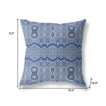 16" X 16" Muted Navy Blown Seam Paisley Indoor Outdoor Throw Pillow