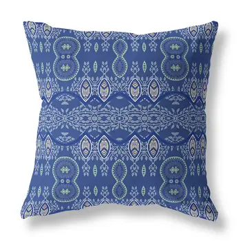 26" X 26" Navy Blue Blown Seam Paisley Indoor Outdoor Throw Pillow