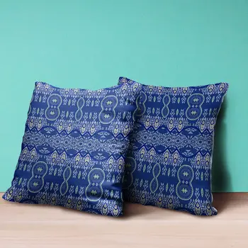 26" X 26" Navy Blue Blown Seam Paisley Indoor Outdoor Throw Pillow