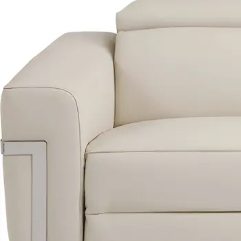 83" Beige Italian Leather USB Reclining Sofa With Silver Legs