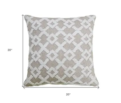 20" X 20" White And Beige Trellis Zippered Cotton Blend Throw Pillow