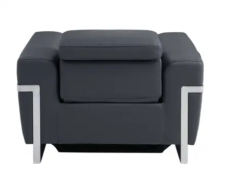 41" Dark Gray Italian Leather Power Recliner Chair