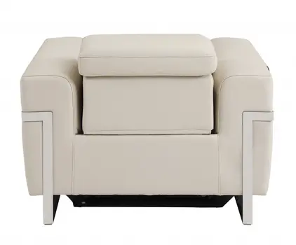 41" Beige Italian Leather Power Recliner Chair