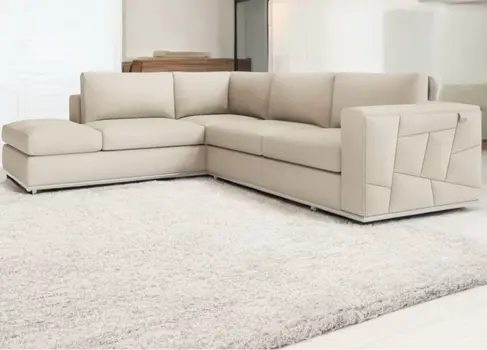 Beige Italian Leather Reclining L Shaped Two Piece Corner Sectional