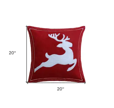 20" X 20" Red Deer Zippered Cotton Blend Christmas Reindeer Throw Pillow