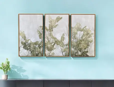 Set of Three Botanical Gold Floater Frame Painting Wall Art