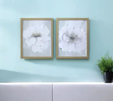 Set of Two White Rose Gold Picture Frame Painting Wall Art