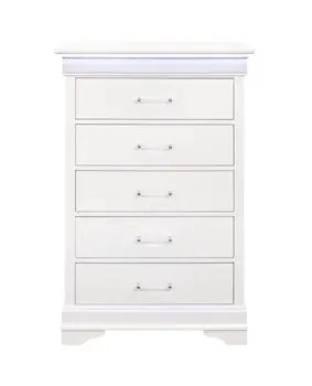 16" White Solid Wood Five Drawer Chest with LED Lighting