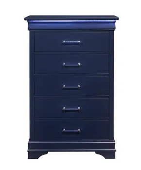 16" Blue Solid Wood Five Drawer Chest With LED Lighting