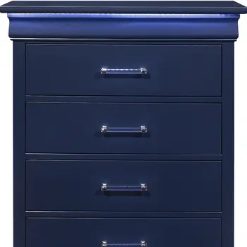 16" Blue Solid Wood Five Drawer Chest With LED Lighting