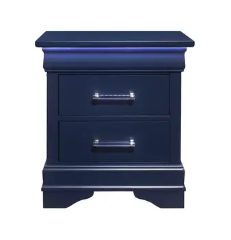 24" Blue Wood Lighted Two Drawer Nightstand