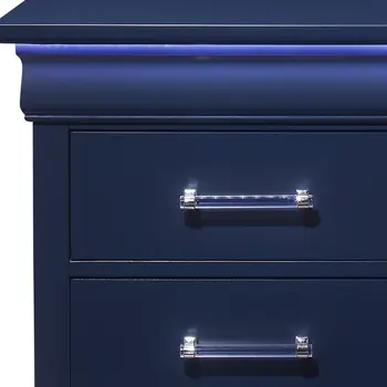 24" Blue Wood Lighted Two Drawer Nightstand
