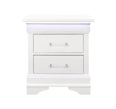 24" White Wood Lighted Two Drawer Nightstand