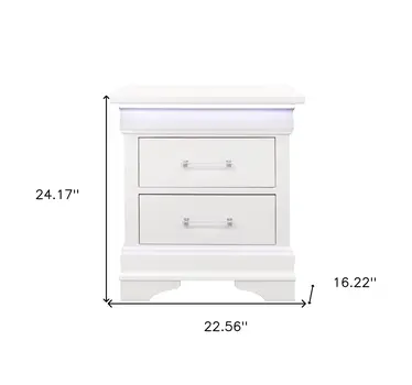 24" White Wood Lighted Two Drawer Nightstand