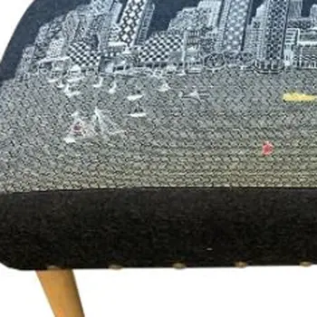 38" Gray Wool and Brown Ottoman